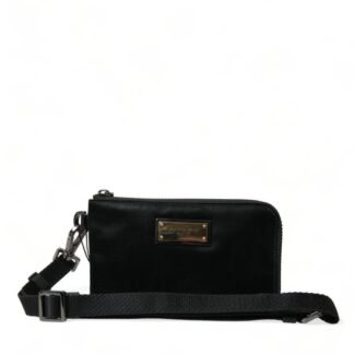 Dolce & Gabbana Elegant Black Nylon Leather Pouch with Silver Details